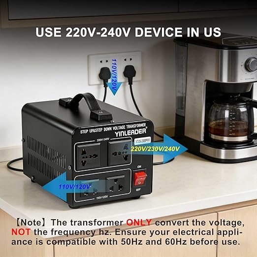 Yinleader Heavy Duty 2000W PRO 110V to 220V Voltage Converter Step Up/Down Power Transformer 110-120V/220-240V for 220/230/240V Global Appliances use in US
