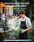 Camping Fan with Bluetooth Speaker Portable Fan,20000mAh Rechargeable Battery Powered Fans,Quiet 4-Speeds, 4-LED Light,360° Hanging Hook for Outdoor Picnic Tent Beach Travel Barbecue, Black