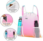 WANDF Drawstring Backpack with Shoulder Pad Sports Gym Backpack with Mesh Pocket String Bag for Women Men((Rainbow)