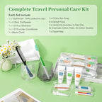 5 Sets Travel Toiletries Kit Bulk, 9-in-1 Disposable Personal Hygiene Kit with Toothbrush,Toothpaste,Floss,Shampoo,Shower Gel,Conditioner,Soap,Comb, and Vanity Kit for Hotel Guest Donations Supplies