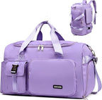 Eslcorri Gym Duffle Bag for Women Men, Sports Backpack with Wet & Shoe Compartment, Fitness Overnight Weekender Bag for Yoga, Swim, Travel (Style B, Light Purple)