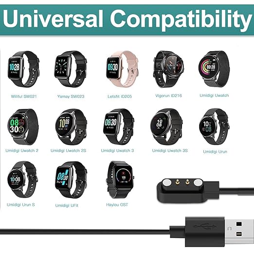 2 Pcs Smart Watch Charger, 2-Pin 2.84 mm Magnetic USB Charging Cable, Replacement Charger Cord Compatible with Letsfit, YAMAY, Willful, UMIDIGI, Fitpolo, Blackview, Dirrelo, Lifebee, Hamile