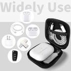 Square Earbud Case Portable EVA Carrying Case Storage Bag Tech Pouch Cell Phone Accessories Organizer with Carabiner for Earphone, Earbud, Earpieces, SD Memory Card, Camera Chips, Black