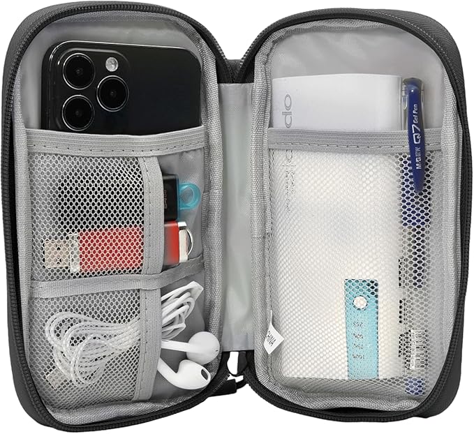 CAAORDKSO Electronic Organizer Case, Travel Cable Organizer Pouch Electronic Accessories Carry Case Water Resistant Organizer Pouch Bag for Cable, Cord, Charger, Phone, Power Bank, Earphone (Black)