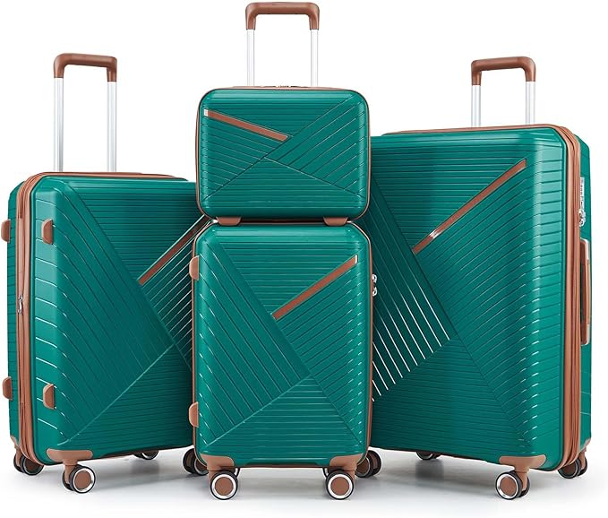 Hard Shell Luggage Sets 4 Piece with 360 Spinner Wheels,Lightweight Suitcase Set with TSA Lock,Travel Luggage Set with Telescoping Handle,Light and Strong,Easy to Clean (Coral+Green)