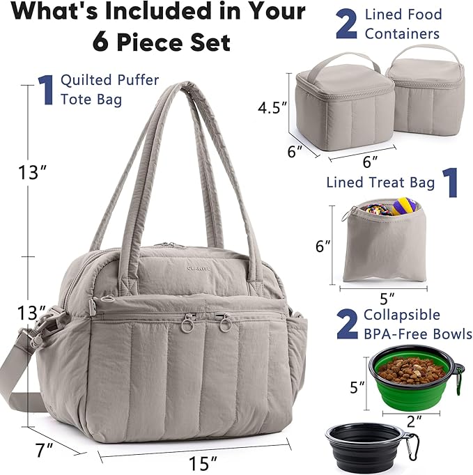 Dog Travel Bag for Supplies, Airline Approved Pet Travel Organizer with 2 Food Containers & Collapsible Bowls, Large Capacity Dogs Tote Bag for Weekend, Stylish Dog Mom Gift for Pet Lovers
