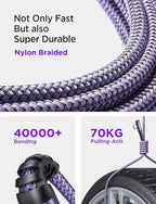 AINOPE 240W Long USB C Cable Multi 4 in 1 Charging Cable Fast Charging C Type Charger Fast Charge USB to USB C,Right Angle Fit iPhone 16 15 Pro Max iPad Samsung 10FT Purple