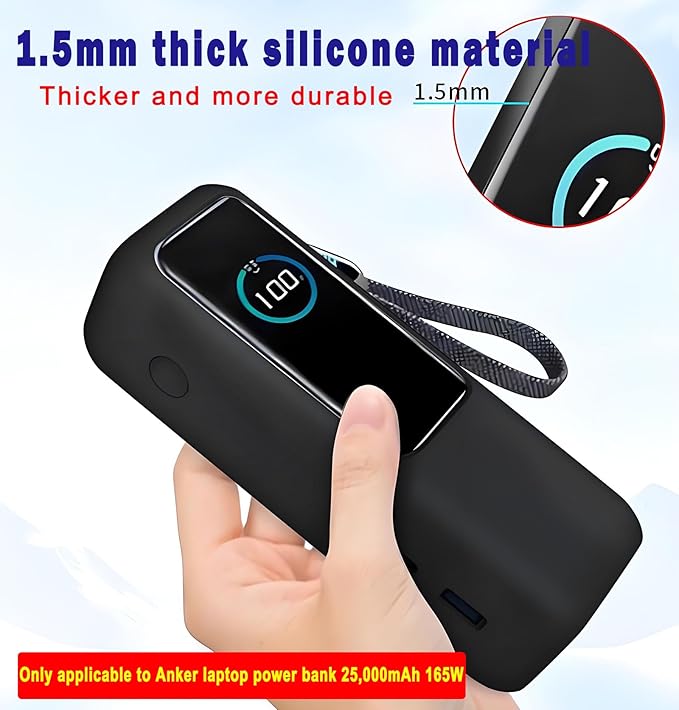 1 Pack Thick 1.5mm Silicone Case for Anker Zolo Power Bank (25000mAh 165W) - Protective Cover for Anker Laptop Portable Charger 165w, Full - wrap Protection with Precise Port Cutouts (Black)