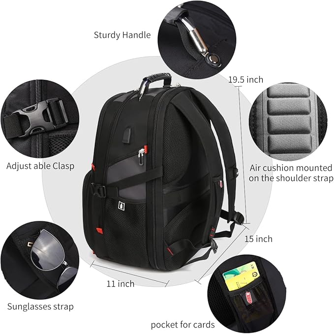 SHRRADOO Extra Large 50L Travel Laptop Backpack with combination lock, College Backpack Airline Approved Business Work Bag Fit 17 Inch Laptops for Men Women,Grey