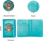 Passport Holder and Card Slot Combo RFID Blocking Leather Travel Passport Wallet for Men and Women US Passport Cover, Light Blue