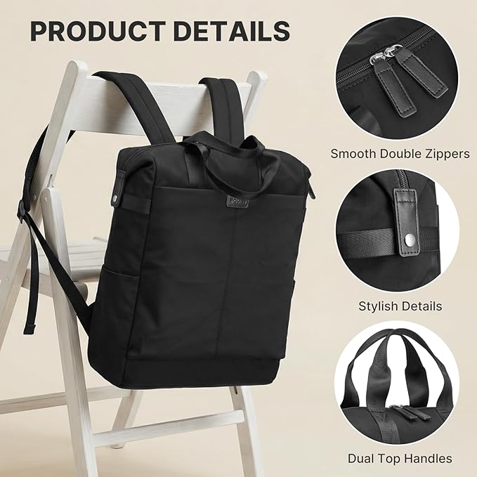G4Free Protective 16" Laptop Backpack, Large Work Bag for Men Women, Slim Casual Backpacks for Travel, College, Business, Black