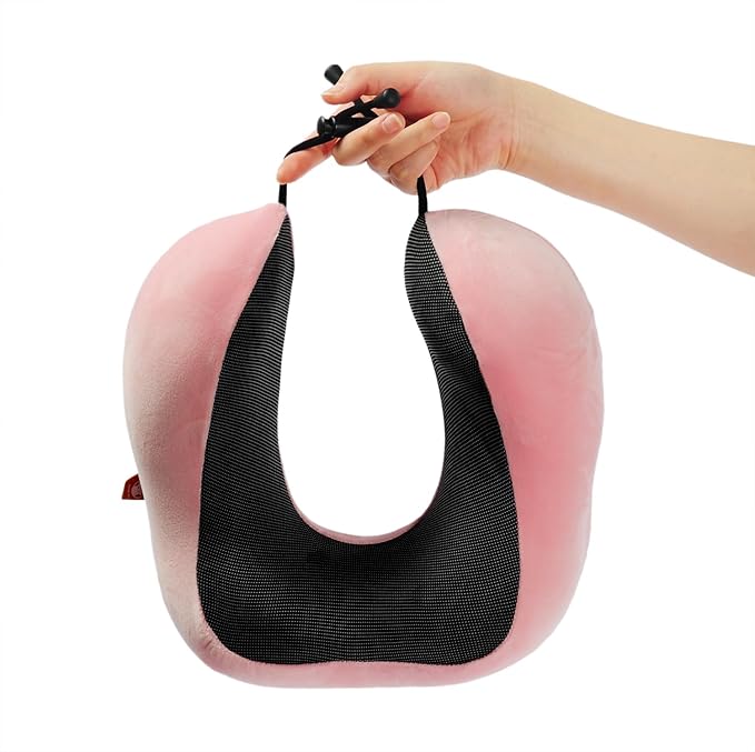Memory Foam Travel Pillow, Neck Pillow with 360-Degree Head Support, Comfortable and Lightweight, Ideal for Sleeping on Airplane, Car, Train, Bus and Home Use, Comes with Storage Bag (Pink)