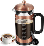 YMMIND 34 Ounce French Press Coffee Maker Copper Stainless Steel Coffee Press, with 4-Level Filter System, Heat Resistant Thickness Borosilicate Glass, BPA-Free Brewed Coffee Pot for Camping Gifts