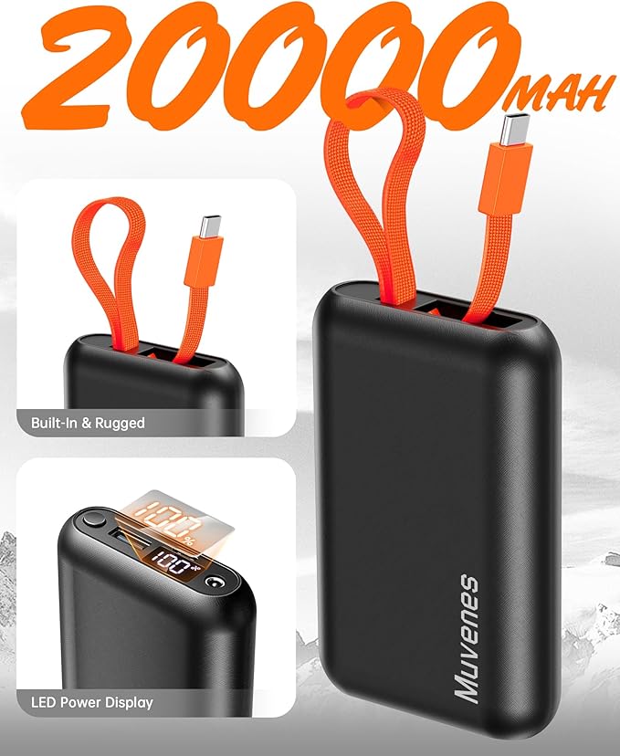7.4V 20000mAh Heated Vest Battery Pack, Battery Pack for Heated Vest Compatible with ORORO, for TODWARM, for Weamest, for XINSONYUELL, Rechargeable Power Bank with Built-in USB-C Cable