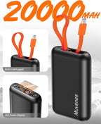 7.4V 20000mAh Heated Vest Battery Pack, Battery Pack for Heated Vest Compatible with ORORO, for TODWARM, for Weamest, for XINSONYUELL, Rechargeable Power Bank with Built-in USB-C Cable
