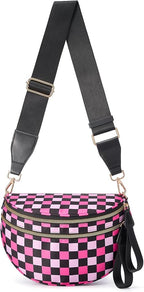 Black and White Checkered Crossbody Bag Bum Bag for Women,Spacious Checkered Purse Fanny Packs Belt Bag