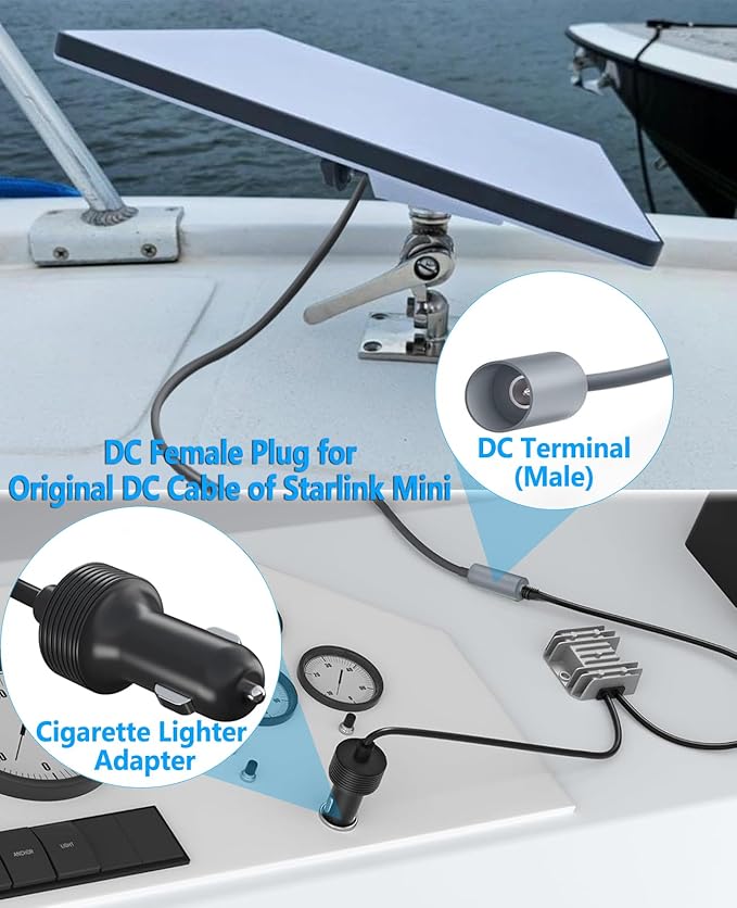 EAGWELL Starlink Mini Car Adapter with Step Up Converter, 12V Power Cable with Cigarette Lighter Plug, 10-24V to 30V 3.5A Conversion Kit for Truck RV Boat