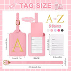 Personalized Initial Luggage Tags for Suitcase, Pink Leather Cute Luggage Tags with Privacy Cover Name Card, Embroidered Custom Monogrammed Luggage Tag Travel Bag Baggage Tags Gifts for Women Kids(A)
