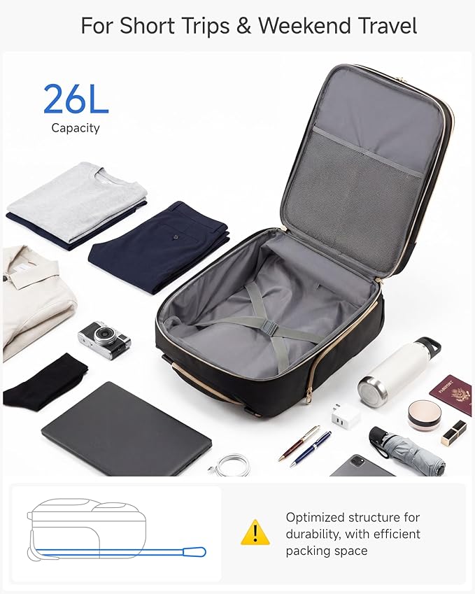 LUGGEX Underseat Carry On Luggage with Wheels, UDK Stylish Lightweight Under Seat Luggage, Soft Sided Personal Item Suitcase for Short Trip (UX-Core, All Black, 16 Inch)