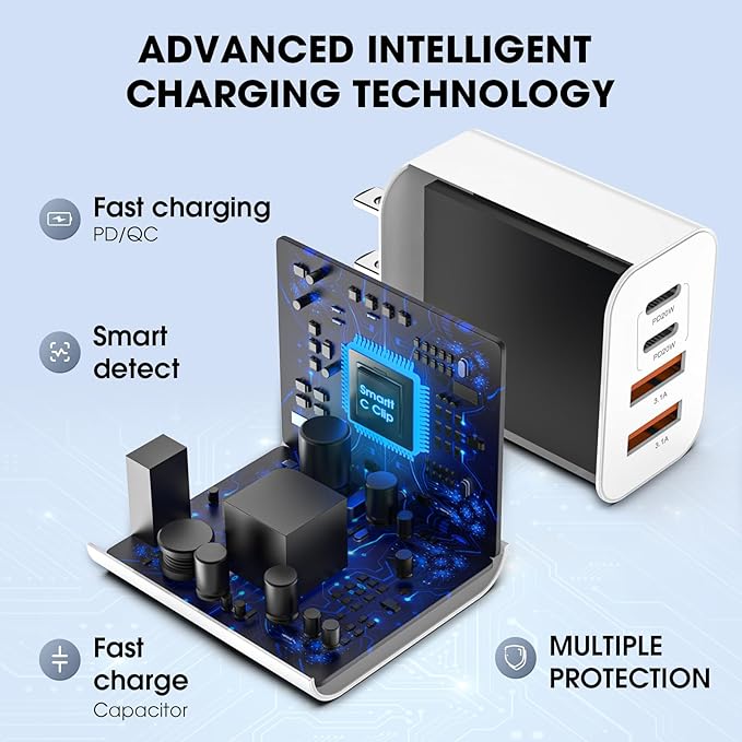 USB C Charger Block, 2 Pack 40W 4-Port iPhone Charger Fast Charging Multiport PD 3.0 & QC 4.0 Double Quick Charge, Compatible with iPhone 17/16/15/14/13/12/11，Pro Max，iPad, Samsung (2, Ivory White)