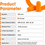 AZEN 300 Pairs Ear Plugs, NRR 32dB Soft Foam Ear Plugs for Sleeping Noise Cancelling, Earplugs for Concerts Shooting Swimming Noise Reduction,Individually Wrapped (Orange)