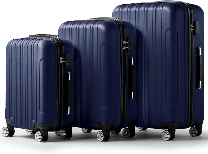 3 Piece Luggage Sets, Lightweight ABS Suitcase with 4 Spinner Wheels ＆ TSA Locks, Hardside Carry On Luggage Durable Suitcase Set for Family Travel Business - Tibetan Blue, 20/24/28