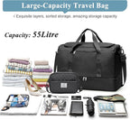 Extra Large Travel Duffle Bag,Carry on Overnight Bag with Shoes Compartment,Weekender Bags for Women for Travel Business Trips Sport Hospital,3 Pcs Set,Black