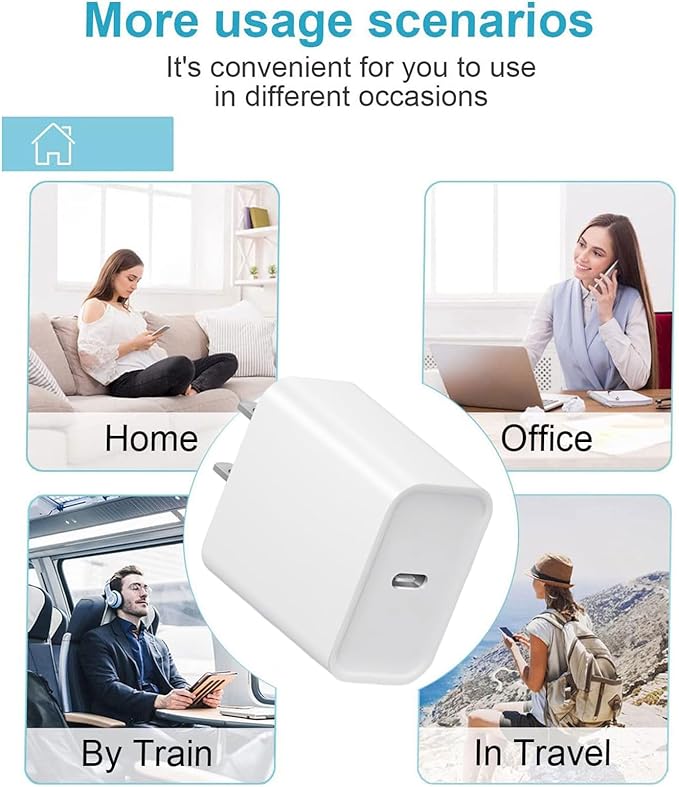 20W Fast Charger,3 Pack USB-C Port Charger with Type c-c Cable，for i Phone 17/16/15, i Pad and More (3 Pack White)