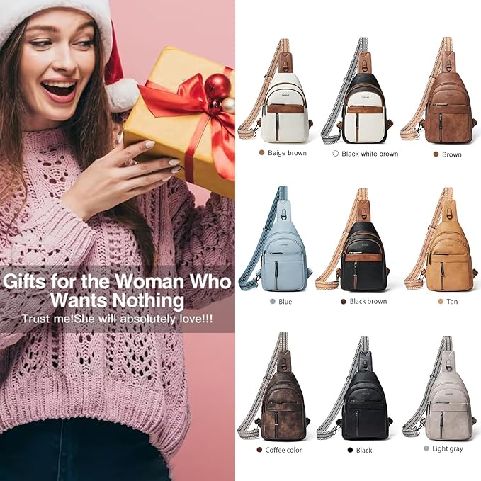 LATMAP 7L Sling Bag For Women Men Backpack Fanny Pack Crossbody Chest Travel Shoulder Belt Bags Purse Handbag PU Leather