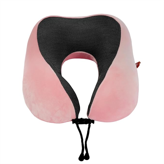 Memory Foam Travel Pillow, Neck Pillow with 360-Degree Head Support, Comfortable and Lightweight, Ideal for Sleeping on Airplane, Car, Train, Bus and Home Use, Comes with Storage Bag (Pink)