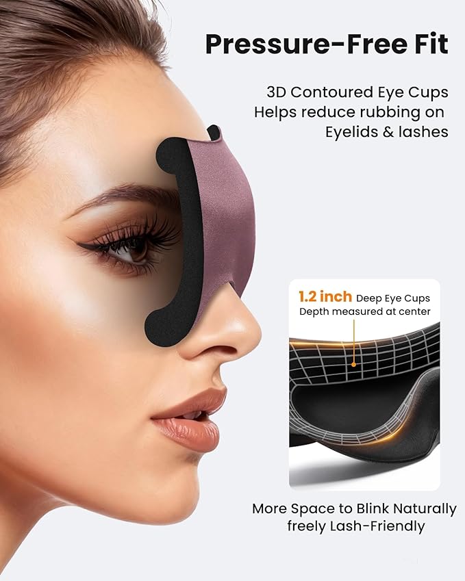 3 Pack Sleep Masks for Women Men: Zero Eye Pressure Airplane Travel Essentials - 100% Blackout Eye Masks for Sleeping - Side Sleep Comfort Cover for Lash Extensions