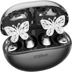 Jewelry-Inspired Clip On Earbuds,Comfortable Fit Open Ear Clip-On Headphones,Wireless Bluetooth Ear Cuff Headphones for Women,Earrings Earbuds for Running,Office,Sport&Gift (Butterfly - Black)