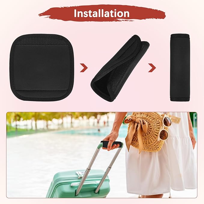 Luggage Handle Wrap [6PCS] - Neoprene Luggage Identifiers Use for Suitcases & Carry on & Travel Accessories - [Black-6IN/15CM] Comfort Grip Handle Cover