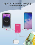 miisso 6000mah Ultra Slim Built in Cables Power Bank, Card Size Built in USB C Cords Battery Pack Portable Charger for Phones, 3 Output External Battery Pack Compatible with iPhone, Plum Red