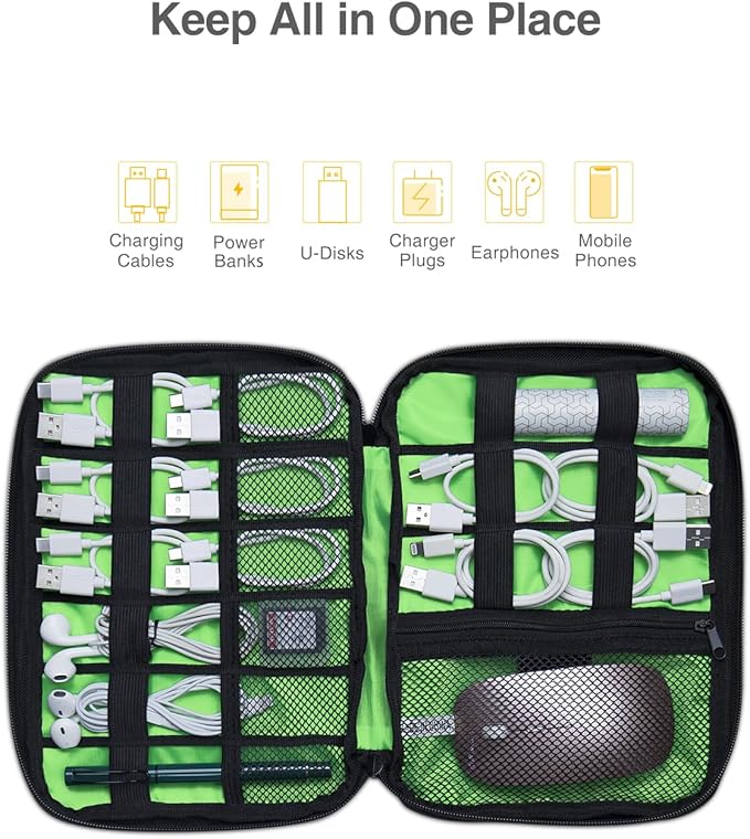 Luxtude Travel Cable Organizer Bag, Flat Cord Organizer Case, Travel Essentials for Wire/Cord/Charger/Cable Storage/Tech Accessories/Tech Gifts