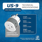 OREI Germany, France, Schuko Power Plug Adapter with 2 USA Inputs - Travel 3 Pack- Type E/F (US-9) Safe Grounded Use with Cell Phones, Laptop, Camera Chargers, CPAP, and More