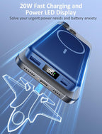 Magnetic Portable Charger, 10000mAh Power Bank, 5 in 1 Portable Charger with Built in Cable, 20W Fast Charging for Magsafe Battery Pack Compatible with iPhone 17/16/15/14/13/12 Pro/Pro Max-DarkBlue