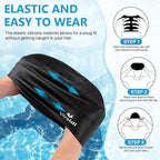 Swim Cap for Long Hair, Silicone Swimming Cap for Adult Women Men with 3D Ear Protection, Waterproof Large Swim Hats Bathing Caps to Keep Hair Dry with Ear Plugs Nose Clip