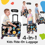 smilesun 20" Ride-On Suitcase for Kids, Cute Pattern, Lightweight Hardshell Carry-On Luggage with Double Spinner Wheels, TSA Lock for Boys & Girls（Black）