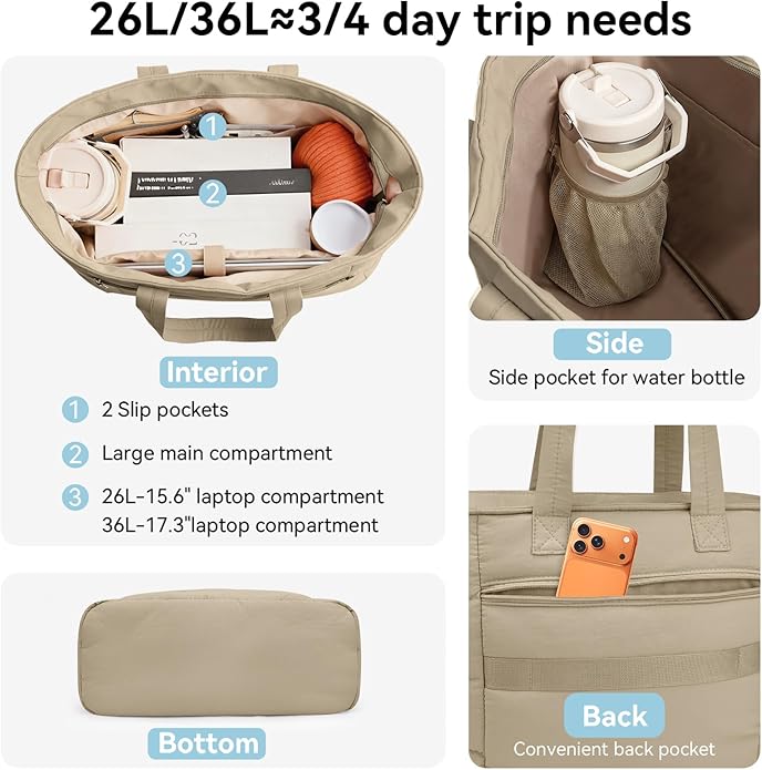 Puffer Tote Bag with Pouch,Women's Lightweight Quilted Shoulder Bag,15.6"/17.3" Laptop Travel Weekender for Work & Nurses