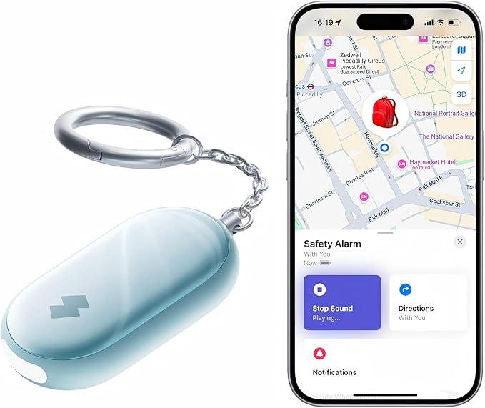 SwitchBot 130 dB Personal Safety Alarm for Women with Apple Find My APP, Extra-Loud Siren & Strobe Light, Waterproof Self Defense Keychain for Women, College Girls and Kids (Blue)