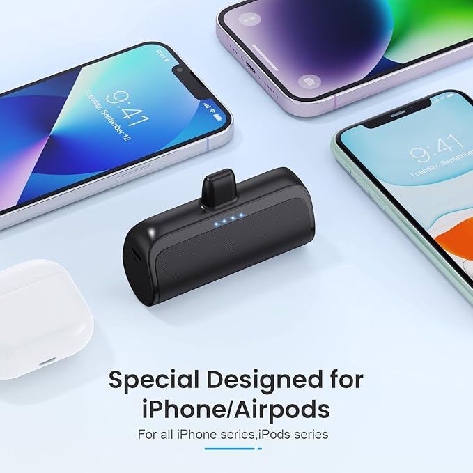 Mini Portable Charger Power Bank for iPhone,5200mAh Portable Phone Charger, Ultra-Compact PD Fast Charging Battery Pack Compatible with iPhone 14/14 Plus/Pro Max/13/12/12 Mini/11/XS/XR/X/8/7/6/6s