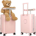 smilesun 20" Adjustable Fence Luggage with Seat, Carry On Suitcase for Kids & Adults, 200lbs Support, 360° Silent Wheels with TSA Lock, Tablet & Cup Holder(Pink)