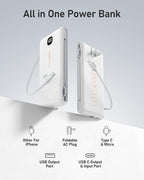 Portable Charger for iPhone Built in Cables and Wall Plug 10000mAh, Power Bank for Phone, USB C Slim Battery Pack with LED Display Compatible with iPhone 17/16/15/14, Samsung