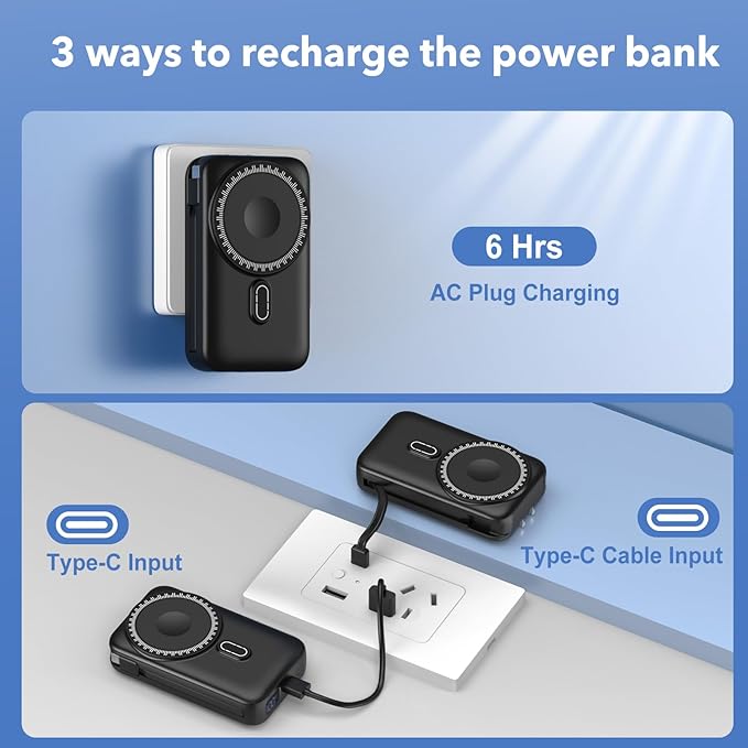 Magnetic Portable Charger 10000mAh for iPhone with Built-in Cables and Wall Plug,Wireless Power Bank with iWatch Charger,LCD Display 22.5W Fast Charging Battery Pack for iPhone 16/15/14/13/12 (Black)