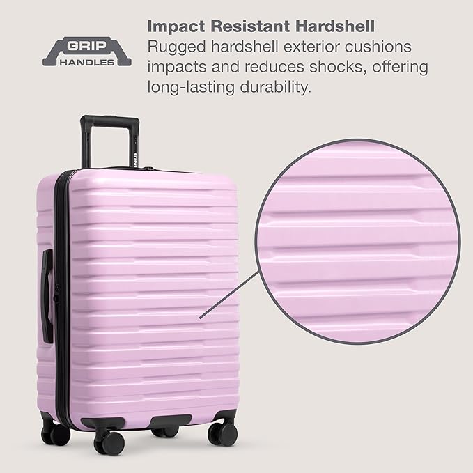 U.S. Traveler Boren Expandable Hardside Rugged Travel Luggage with 8 Spinner Wheels, Lavender, Checked-Large 30-Inch