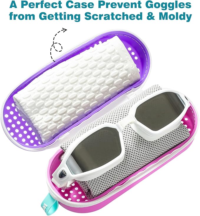Swim Goggle Case For Swimming Goggles, Swimmer Gifts for Kids Teens Adults, Silicone Cases with Drain Hole