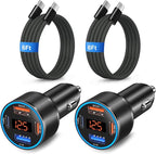 Car Charger USB C, 65W 4-Port Super Fast Type C Car Charger for Samsung S26/S25/S24/S23 Ultra, 2 Pack QC&PD 3.0 Fast Charging Cigarette Lighter Adapter Android Car Phone Charger+6FT USB-C Cable