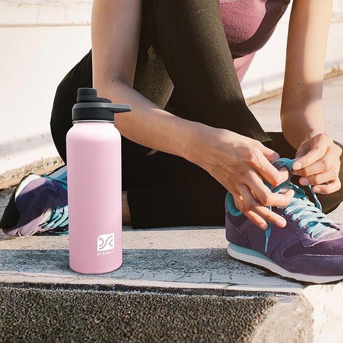 DYSANKY Insulated Water Bottle | Thickened Stainless Steel Vacuum Metal | Portable Sports Water Jug for Gym and Hiking with Straw, Carrier Bag, Handle Strap | BPA-Free 40 oz, Pink