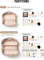 EACHY Travel Makeup Bag, Large Capacity Cosmetic Bag for Women, Waterproof PU Leather, Flat Open Portable Toiletry Bag for Skincare, Brushes & Travel Essentials